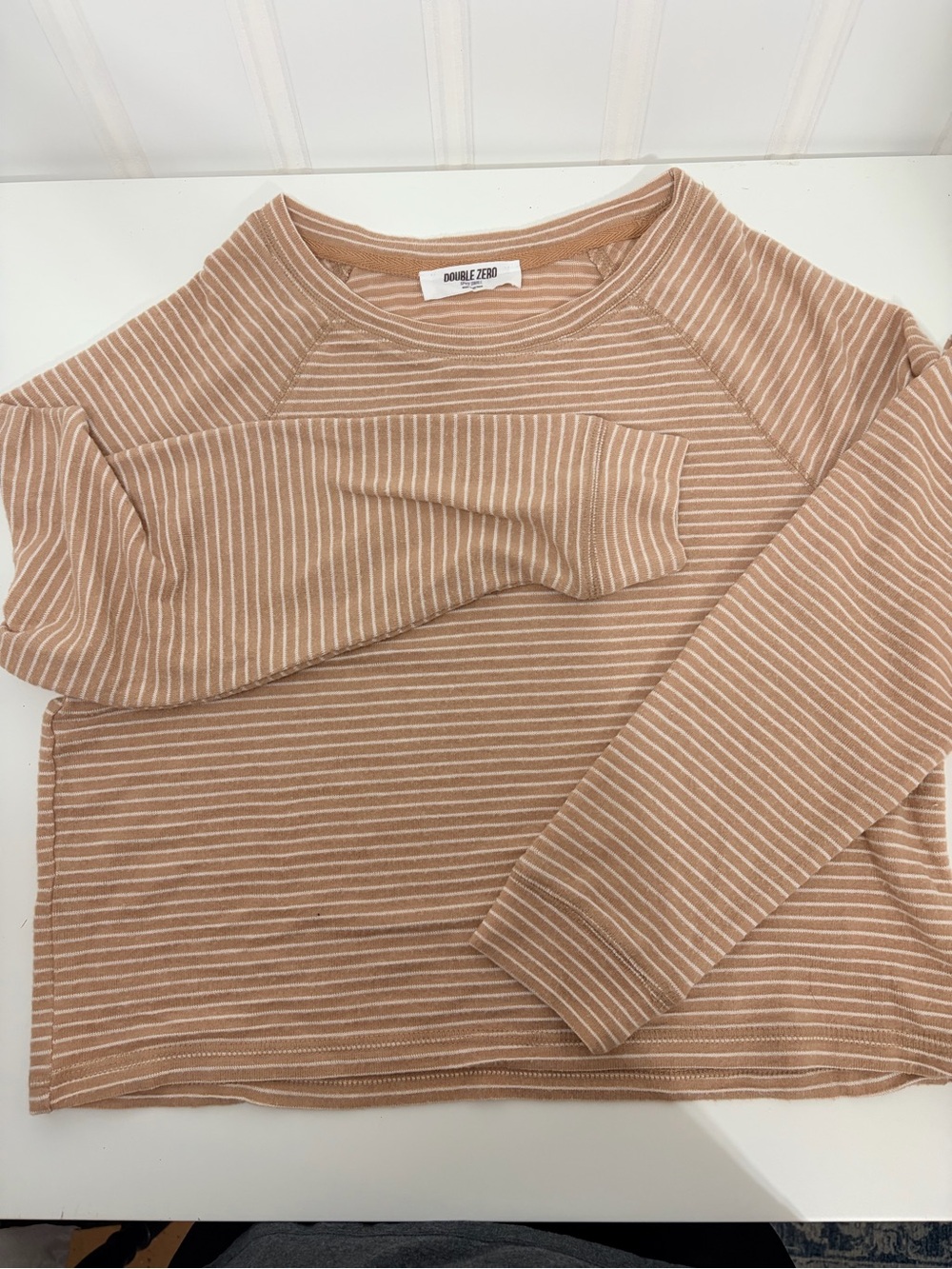Double Zero Camel & White Striped Sweatshirt Top